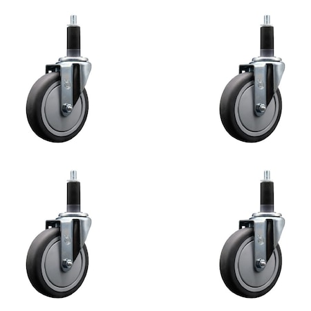 Service Caster 5'' SS Thermoplastic Rubber Wheel Swivel 1-1/8'' Expanding Stem Caster Set, 4PK SCC-SSEX20S514-TPRB-118-4